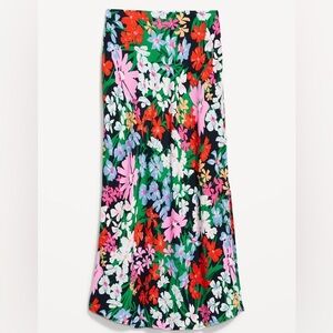 Old Navy | High-Waisted Midi Slip Skirt, Vibrant Floral Print, Elastic Waist
